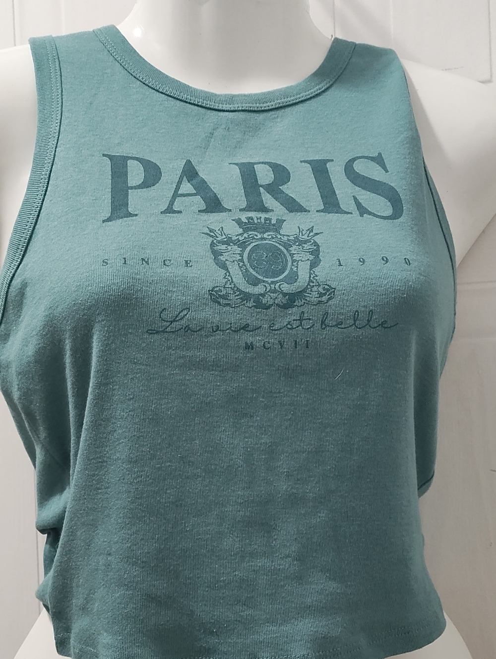 Aris Teal Paris Graphic Crop Tank